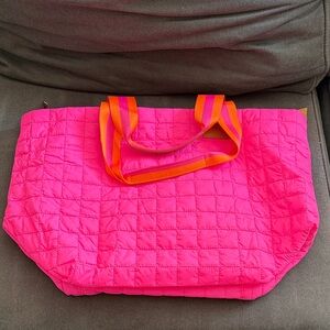 Shiraleah Pink Quilted Tote with Orange Straps